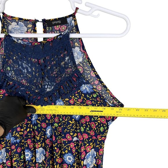 Hehull Womens 2X Floral Maxi Crochet Halter Dress Pockets Bohemian Bloomcore - Picture 11 of 16